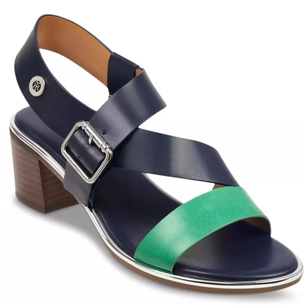 Tommy Hilfiger Blue and Green Sandals with Chunky Heel